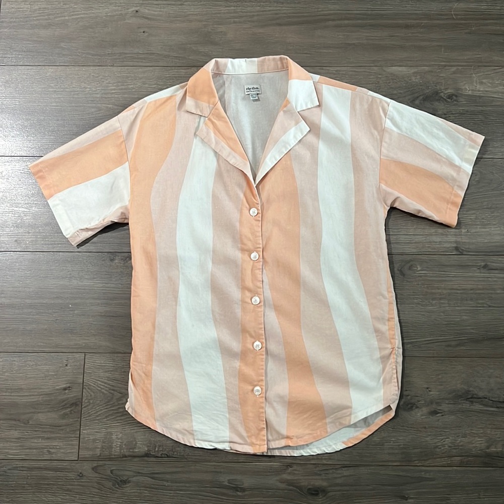 Rhythm Peach and White Striped Button Down Shirt